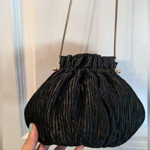 Vintage Vanessa Pleated Domed Scalloped Black Evening Purse